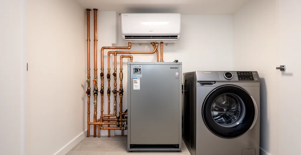 Module hydraulique de PAC installé dans une buanderie propre