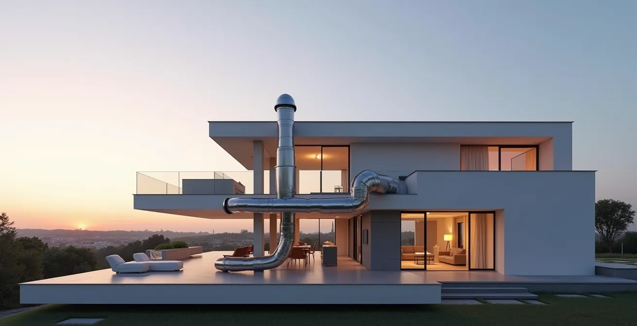 Vue en coupe d'une maison avec système de zonage thermique